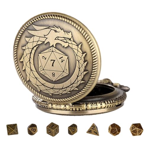 Rurunklee Taschenuhr-Würfel-Set – Tischspiel-Würfel, Metall-Taschenuhrgehäuse, polyedrisches Würfel-Set für Rollenspiel-Zubehör Rurunklee Taschenuhr-Würfel-Set – Tischspiel-Würfel, Metall-Taschenuhrgehäuse, polyedrisches Würfel-Set für Rollenspiel-Zubehör von Rurunklee