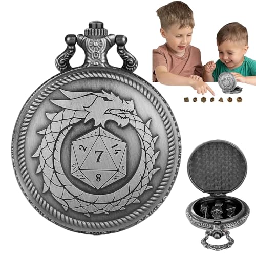 Rurunklee Würfel-Taschenuhr, Brettwürfelspiele, Metall-Taschenuhrgehäuse, polyedrisches Würfel-Set für Rollenspiel-Zubehör Rurunklee Würfel-Taschenuhr, Brettwürfelspiele, Metall-Taschenuhrgehäuse, polyedrisches Würfel-Set für Rollenspiel-Zubehör von Rurunklee