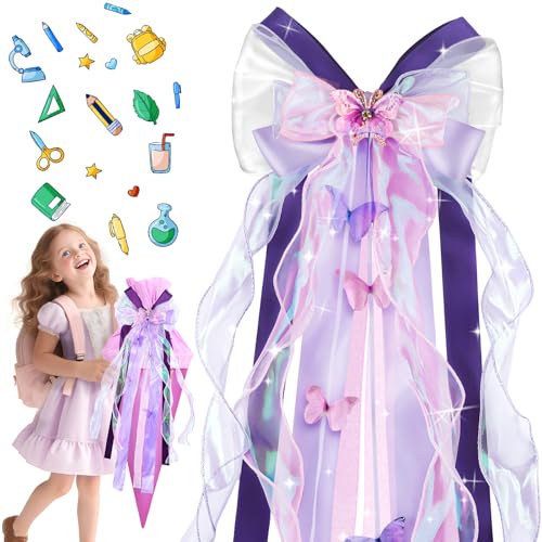 Ruryxel Schleife Schultüte Mädchen,60×20cm Schultüte Schmetterling, Handgemacht Satinband Schultütenschleife für Schulanfang Einschulung Deko (Schmetterling) von Ruryxel