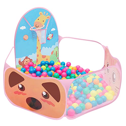 Bällebad Bällepool mit Basketballkorb für Kinder Ruspela Bällebad, Bällepool, Indoor und Outdoor Laufstall Kinder Pop Up Faltbares Cartoon Spielzelt Pit Pool Hoop rosa von Ruspela