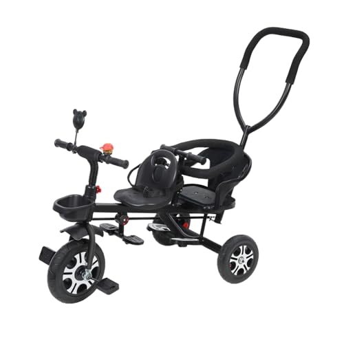Rutaqian 3 In 1 Kinderdreirad für 2-8 Jahre Alte, 3-Rad-Klelinkind-Fahrrad MIT Doppelitz und Lagerkorg, Anti-Rollover und Eltern-Griff-Babytrike, Einschlangenlich Bell und Spiegel Schwarz von Rutaqian