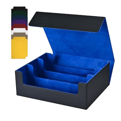 Ruuizksa Kartenaufbewahrungsbox für Sammelkarten, 1800+ PU-KartendeckhüLle, Kartenbox mit Magnetverschluss für Magnetische Spielkarten, Schwarz + Blau von Ruuizksa