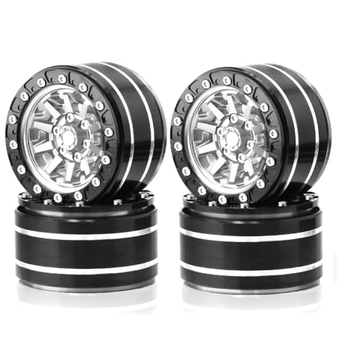 Ruuizksa Metall 1,9 Beadlock Felge Außendurchmesser 55 mm für RC 1/10 12 mm Hex Crawler Auto Axial SCX10 90047 CC01 TRX4, Silber 4-Teilige Ersatzteile von Ruuizksa