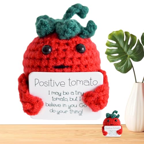 Ruwshuuk Inspirierende Tomatenhäkelarbeit,Handgefertigte Tomate zur emotionalen Unterstützung mit inspirierender Karte | Lustige gehäkelte Plüschtiere, süße gehäkelte Kuscheltiere für Freunde, von Ruwshuuk