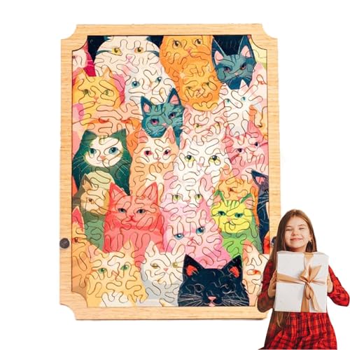 Ruwshuuk Katzenpuzzle für Erwachsene, Katzenpuzzle,Katzenholzpuzzle | Anspruchsvolle Gehirnrätsel, einzigartige Katzenpuzzle aus Holz für Erwachsene, Männer und Frauen von Ruwshuuk