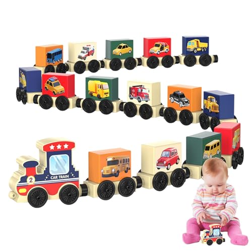 Ruwshuuk Kinder-Eisenbahn-Set, magnetisches Eisenbahn-Set - Dinosaurier-Transport-Holzeisenbahn-Spielzeugset - Holzeisenbahn-Spielzeug, Lernspiel für Kinder, Jungen und Mädchen von Ruwshuuk