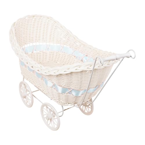 Babypuppenwagen Kinderwagen Baby, Babywagen Herzstück, gewebter Aufbewahrungskorb, Rustikale Nachahmung Rattan Vierräder Wagen Dekorative Kinderwagen Für Babyparty von Ruyeiig