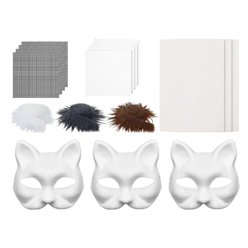 Ruyeiig Katzenkostüm Bastelset,Halloween Katzen-Gesicht Set Mit Netzhaar - Cosplay Accessoires Für Damen Herren Erwachsene Kinder Haustierliebhaber Kostümierung Fasching Karneval von Ruyeiig