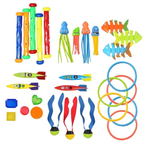 Ruyeiig Tauchpool-Spielzeug für Kinder im Alter von 3 bis 12 Jahren, 30 Stücke Unterwasser-Tauchspiel-Kit mit Aufbewahrungskordelbeutel, für Hinterhof, Ruyeiig Tauchpool-Spielzeug für Kinder im Alter von 3 bis 12 Jahren, 30 Stücke Unterwasser-Tauchspiel-Kit mit Aufbewahrungskordelbeutel, für Hinterhof, von Ruyeiig