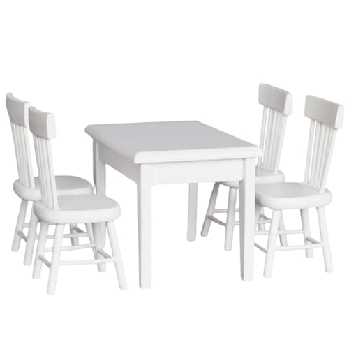 Dollhouse Tisch und Dollhouse Stuhl Set 1:12 Skala Möbel DIY-freundlichem realistischen Dichtebrett Miniaturen für Küche, Esszimmertisch von Rwigeboo