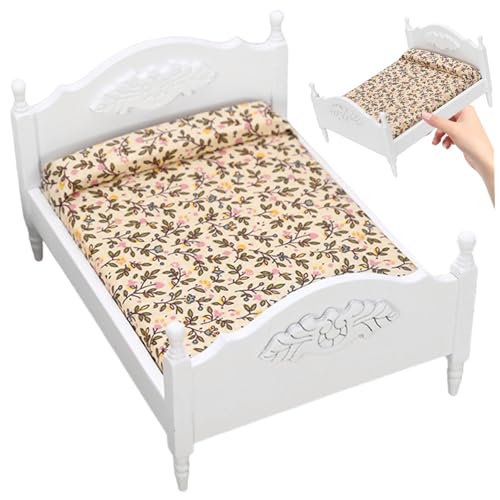 Puppenhausbett, 1:12 Skala Vintage Doppelpuppenbett, 7x5x4 Zoll Holzpuppenhausmöbel, DIY -freundliche weiße Farbminiaturen für Szene Puppenhausbett, 1:12 Skala Vintage Doppelpuppenbett, 7x5x4 Zoll Holzpuppenhausmöbel, DIY -freundliche weiße Farbminiaturen für Szene von Rwigeboo