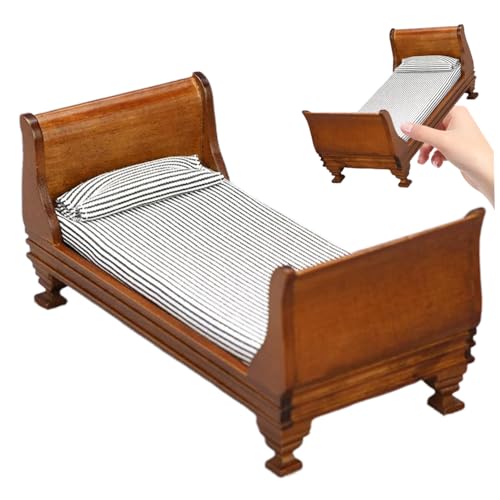 Puppenhausbett, 1:12 Vintage Single Doll Bett mit Matratze und Kissen, 6x3x3 Zoll Holzpuppenhausmöbel, DIY -freundliche Miniaturen für die Szene Puppenhausbett, 1:12 Vintage Single Doll Bett mit Matratze und Kissen, 6x3x3 Zoll Holzpuppenhausmöbel, DIY -freundliche Miniaturen für die Szene von Rwigeboo