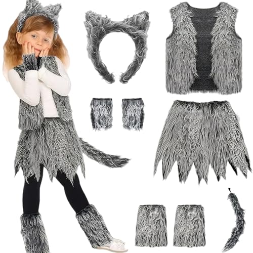 Rwigeboo 1 Set Wolf Kostüm, Werwolf Kostüm -Set umfasst Wolf Ohr, Schwanz, Tops, Röcke, Handschuhe und Beinwärmer -Kleidungszubehör für Kids Cosplay Party Rwigeboo 1 Set Wolf Kostüm, Werwolf Kostüm -Set umfasst Wolf Ohr, Schwanz, Tops, Röcke, Handschuhe und Beinwärmer -Kleidungszubehör für Kids Cosplay Party von Rwigeboo