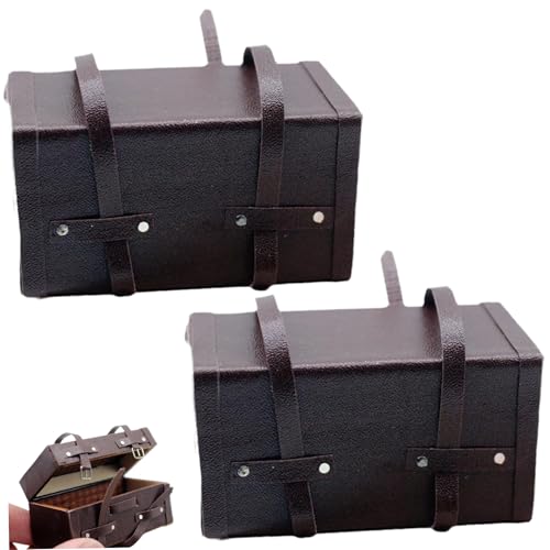 Rwigeboo 2pcs Dollhouse Miniaturen 1:12 Mini Koffer Holz Vintage Koffer Dunkelbraun Miniaturmöbel DIY Dekorative Puppenhauszubehör für Weihnachtsgefühle Garten Supplymini von Rwigeboo