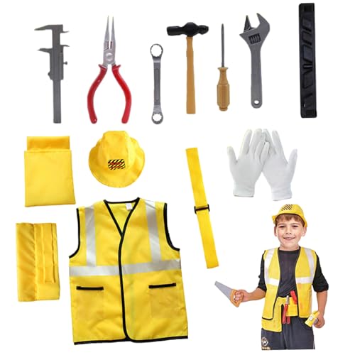 Rwigeboo 6PCS -Bauarbeiter Kostüm Kids, weiche und komfortable Kleinkind -Bauarbeiterin Kostüm, Leichte Polyester -Bauherrin Kids, Tischler -Rollenspiel für Worke von Rwigeboo