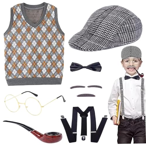 Rwigeboo Altes Man Kostüm für Kinder, lustige 100-Tage-Schule Old Man Kostüm umfasst Hut, Brille, Weste und mehr, Rollenspiele Kids Opa für Party, m für Rwigeboo Altes Man Kostüm für Kinder, lustige 100-Tage-Schule Old Man Kostüm umfasst Hut, Brille, Weste und mehr, Rollenspiele Kids Opa für Party, m für von Rwigeboo