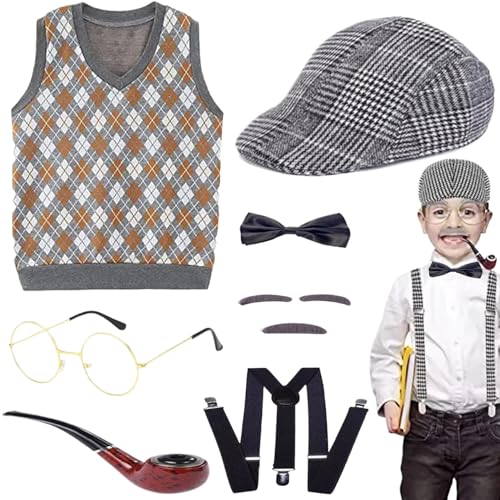 Rwigeboo Altes Man Kostüm für Kinder, lustige 100-Tage-Schule Old Man Kostüm umfasst Hut, Brille, Weste und mehr, Rollenspiele Kids Opa für Party, s für Rwigeboo Altes Man Kostüm für Kinder, lustige 100-Tage-Schule Old Man Kostüm umfasst Hut, Brille, Weste und mehr, Rollenspiele Kids Opa für Party, s für von Rwigeboo