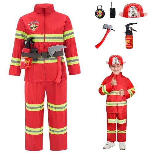 Rwigeboo Feuerwehrkostüm für Kinder, Karneval Kleinkind Feuerwehr Kostüm mit Sicherheitshelmhut und Feuerlöscher, Bildung für Jungen Mädchen, S für Kinder Rwigeboo Feuerwehrkostüm für Kinder, Karneval Kleinkind Feuerwehr Kostüm mit Sicherheitshelmhut und Feuerlöscher, Bildung für Jungen Mädchen, S für Kinder von Rwigeboo