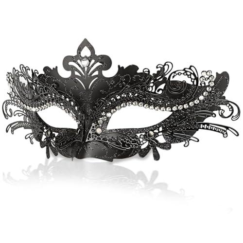 Rwigeboo Masquerade -Maske für Frauen & Männer Venetische Party Maskerade -Maske mit Strasssteinen bequeme Hälfte mit Satinbändern für Bälle und Mardi Gras für Frauen von Rwigeboo