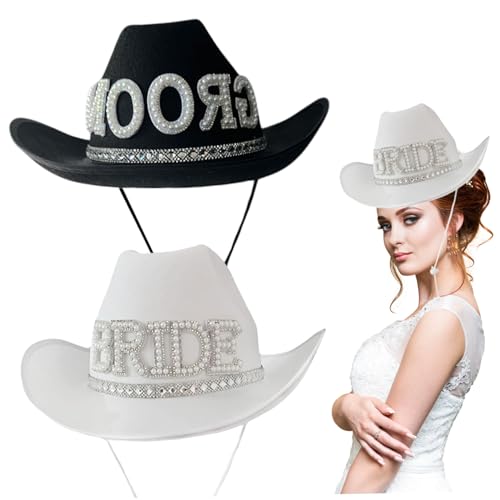 Rwigeboo Weißer Cowboyhut, 2pcs leuchtende Braut & Bräutigambrief Cowgirl Hut, Braut Cowboy mit verstellbarem Riemen, Cowgirl -Kostüm für Hochzeitsfeier Kostüme Rollenspiel Cosplay White Rwigeboo Weißer Cowboyhut, 2pcs leuchtende Braut & Bräutigambrief Cowgirl Hut, Braut Cowboy mit verstellbarem Riemen, Cowgirl -Kostüm für Hochzeitsfeier Kostüme Rollenspiel Cosplay White von Rwigeboo