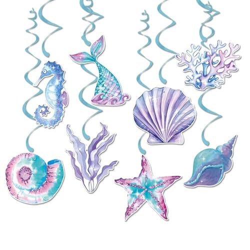 Meerjungfrau Geburtstag Streamer,8STK Meerjungfrau Kindergeburtstag Iridescent Paper Deko with Mermaid,Starfish,Seashell,Seepferdchen,Spirale Hängende Unterwasserwelt Deko für Birthday Partyzubehör von Rwoythk