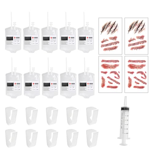 Halloween Accessoires, 10 Stück 350ml Halloween Beutel Mit Clips Etikett Spritze und 4 Halloween Tattoos, Halloween Accessoires für Halloween Party, Cosplay und Krankenschwester Kostüm Dekoration Halloween Accessoires, 10 Stück 350ml Halloween Beutel Mit Clips Etikett Spritze und 4 Halloween Tattoos, Halloween Accessoires für Halloween Party, Cosplay und Krankenschwester Kostüm Dekoration von RxaGtn