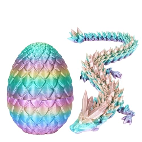 3D gedrucktes Drachenei mit Gelenk 30cm Kristalldrache innen, 13cm Mystery Oster Geschenk für Kinder, sicheres PLA Material, Home Decor für Fidget Spielzeug (9-Silk Rainbow Color) von RxinDZ