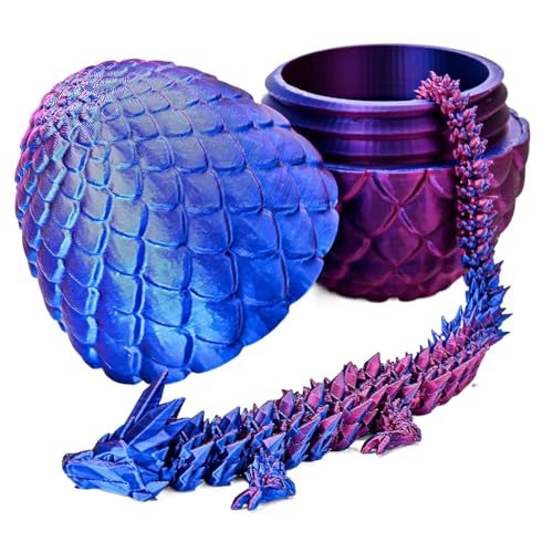 RxinDZ 3D gedrucktes Drachenei mit Gelenk 30cm Kristalldrache innen, 13cm Mystery Oster Geschenk für Kinder, sicheres PLA Material, Home Decor für Fidget Spielzeug (2- Laser Purple) von RxinDZ