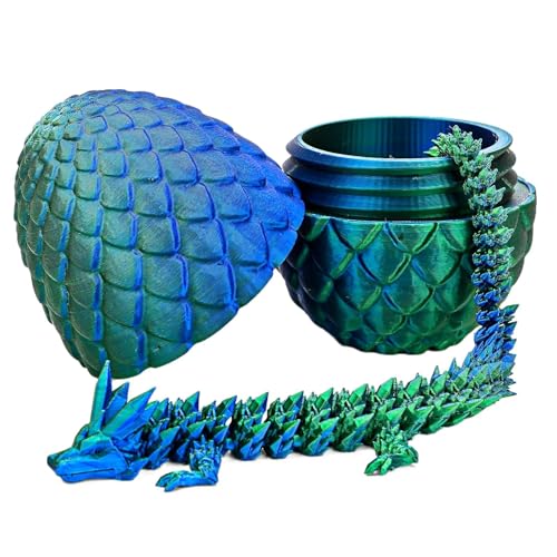 RxinDZ 3D gedrucktes Drachenei mit Gelenk 30cm Kristalldrache innen, 13cm Mystery Oster Geschenk für Kinder, sicheres PLA Material, Home Decor für Fidget Spielzeug (3-Laser Green) von RxinDZ