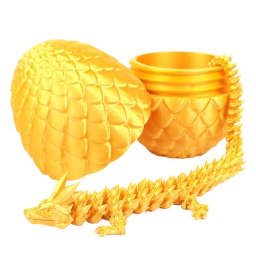 RxinDZ 3D gedrucktes Drachenei mit Gelenk 30cm Kristalldrache innen, 13cm Mystery Oster Geschenk für Kinder, sicheres PLA Material, Home Decor für Fidget Spielzeug (6-Silk Gold) von RxinDZ