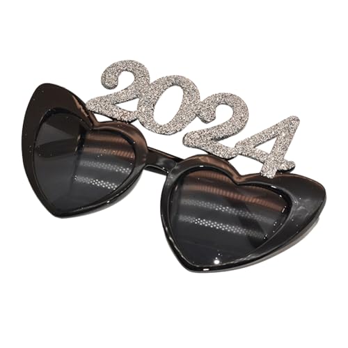 Rxuaw 2024 Neujahrsbrille mit Glitzer, 2024, Herzrahmen, Happy New Year Eyewear für Festival, Party, Foto-Requisiten von Rxuaw