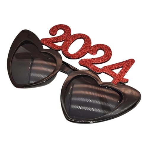 Rxuaw 2024 Neujahrsbrille mit Glitzer, 2024, Herzrahmen, Happy New Year Eyewear für Festival, Party, Foto-Requisiten von Rxuaw