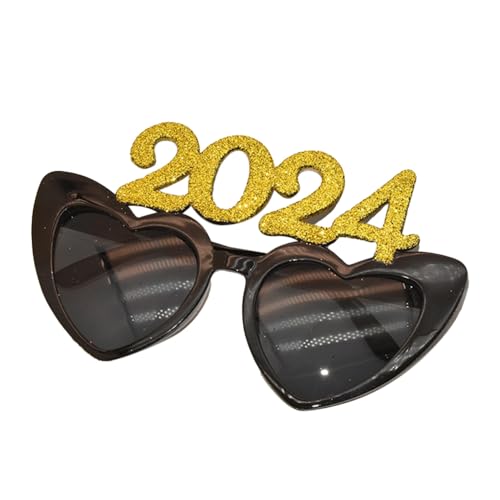 Rxuaw Brillen für das neue Jahr 2024 Glitzer 2024 Love Heart Frame Frohes Neues Jahr Brillen für Silvesterparty-Dekorationen von Rxuaw