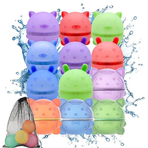 Wasserbomben Wiederverwendbar Magnet, 12 Stück Selbstschließend Silikon Magnetische Wasserbomben mit Netzbeutel, Tiermodellierung Magnetische Wasserbomben für Kinder, Erwachsene, Strand, Poolparty von Ryebme