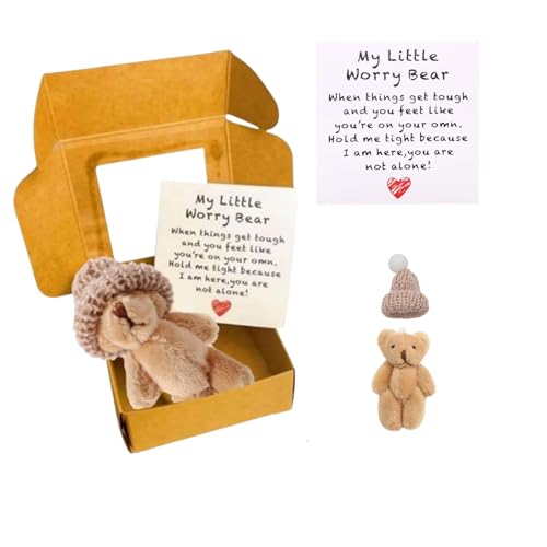 Ryfpdml Sorgenbär Umarmung in einer Box, Mini Sorgenbär mit inspirierender Karte Kleiner Taschenbär Umarmung Beileidsgeschenk Spiel für alle (A) von Ryfpdml