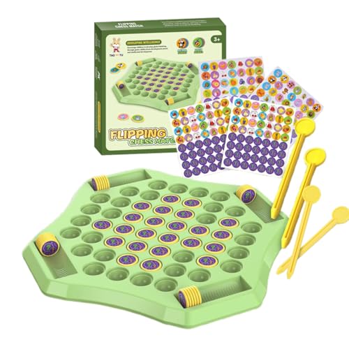 Flip-Schach-Memory mit Cartoon-Mustern, interaktives, lustiges und lehrreiches Brettspiel für Kinder, einfaches Kinderspielzeug für Kindergartenpartys für Kinder ab 3 Jahren (104-Früchte + Tiere) von RynoPulse