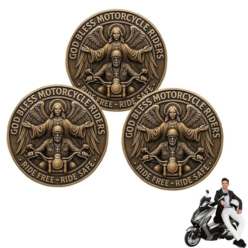 Motorrad Segen Münze, Gott Segen Motorradfahrer Herausforderung Münze, Ride Free-Ride Safe Pocket Token Andenken, Biker Segen Geschenk (3 Stück) von RynoPulse