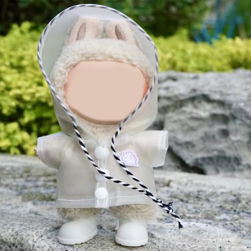 Regenmantel-Outfit für Labubu 17cm Puppen (Keine Puppe), Regenmantel- und Regenstiefel-Set, Regenbekleidung für kleine Tiere mit Kapuze, Kleidung Zubehör für Labubu (Einhorn-Regenmantel) von RynoPulse