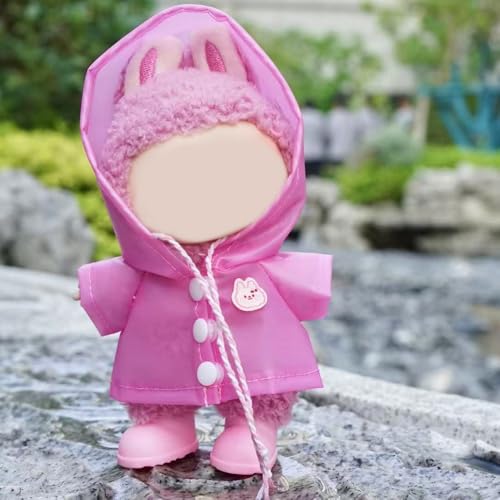 Regenmantel-Outfit für Labubu 17cm Puppen (Keine Puppe), Regenmantel- und Regenstiefel-Set, Regenbekleidung für kleine Tiere mit Kapuze, Kleidung Zubehör für Labubu (Kaninchen-Regenmantel) von RynoPulse