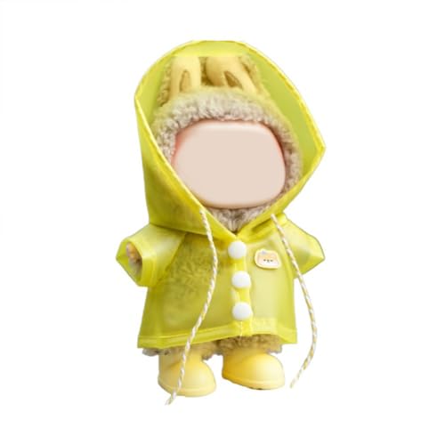 Regenmantel-Outfit für Labubu 17cm Puppen (Keine Puppe), Regenmantel- und Regenstiefel-Set, Regenbekleidung für kleine Tiere mit Kapuze, Kleidung Zubehör für Labubu (Kleiner Shiba Inu Regenmantel) von RynoPulse