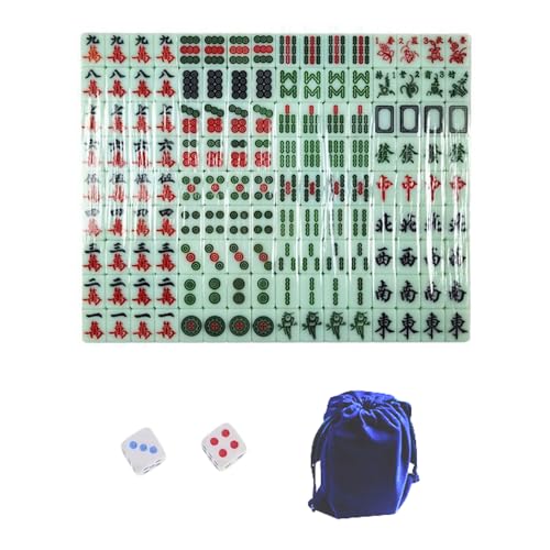 RynoPulse Mini-Mahjong-Spielset, Chinesisches Mah-Jongg-Set, mit 144 Spielsteinen, Würfeln, Tischdecke, für Partys, tragbar und leicht für Reisen (Green) von RynoPulse