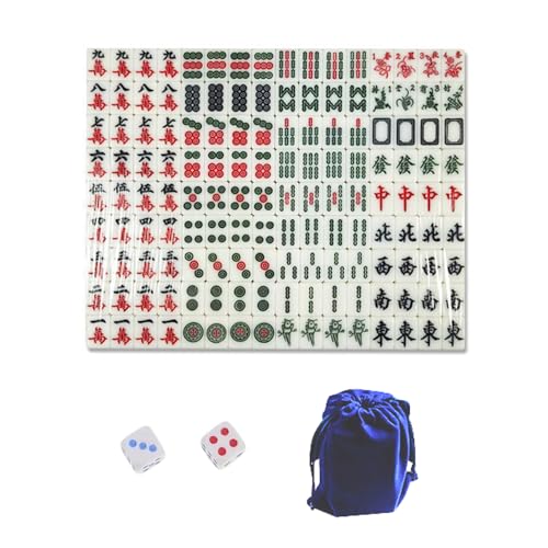 RynoPulse Mini-Mahjong-Spielset, Chinesisches Mah-Jongg-Set, mit 144 Spielsteinen, Würfeln, Tischdecke, für Partys, tragbar und leicht für Reisen (Jade Color) von RynoPulse
