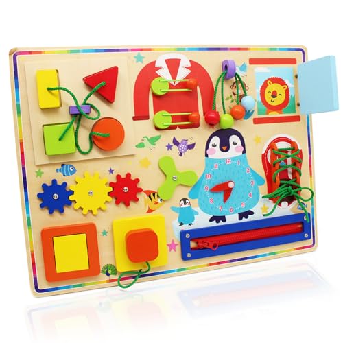 Ryvera Montessori Busy Board, Geburtstag Montessori Spielzeug ab 1 2 3 4 Jahr, Activity Board Motorikboard Montessori Brett Motorikspielzeug Sensorik Spielzeug Lernspielzeug für Kinder Jungen Mädchen von Ryvera