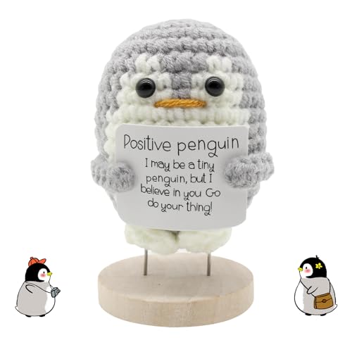 Ryvera Pocket Hug Positive Penguin, Lustiger Positiver Pinguin Geschenk, Süße Gestricktes Pinguin Spielzeug mit Positiver Karte Pinguin-Häkelpuppe Geschenke für Valentinstag Geburtstag Frauen Freundin von Ryvera