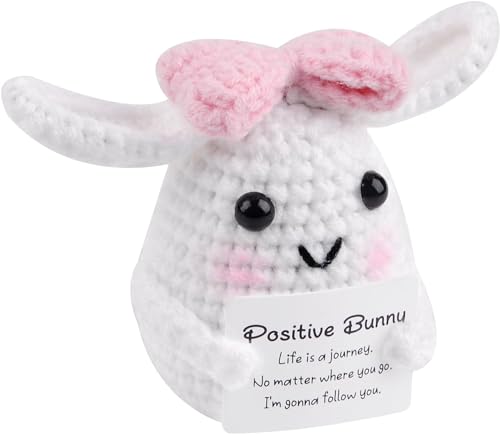 Ryvera Positive Bunny Pocket Hug, Positive Ostern Hase mit Positive Gift, Lustige Mini Kaninchen Strickpuppe, Osterhasen-Glücksgeschenk, Osterhasen-Dekoration, Ostergeschenke für Kinder von Ryvera