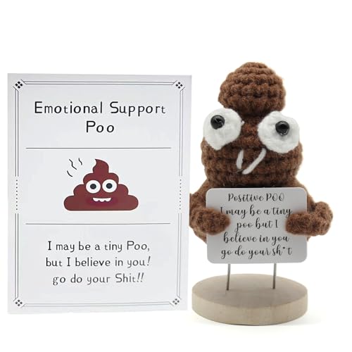 Ryvera Positive Poo, Positive Potato, Emotional Support Poo, Pocket Hug, Kreative Strickwolle Kackhaufen, Gute Besserung Geschenke kleine Geschenke Mit Holzständer und Sentimentaler Grußkarten (F) von Ryvera