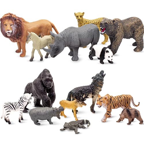 Ryvera Waldtiere Figuren Spielzeug, 15 Stück Mini-tierfiguren Set, Safari Tiere Spielfiguren Wald Tierfiguren Dschungel Kinderspielzeug ab 3 4 5 6 7 8 Jahre für Geburtstag Wald-Themen Kuchen Topper von Ryvera