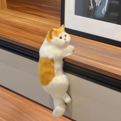 S-JIANG Simulation Pelzige hängende Katze Realistische Katzenpuppe Tierfiguren Plüsch Hängende Kätzchen Spielzeug Niedliches Kätzchen Modell Geschenk Home TV Decor von S-JIANG
