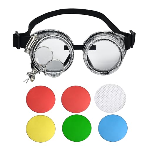 Steampunk-Brille SANGLE SOPFFY Steampunk-Brille, Vintage-Brille, wechselbare farbige Gläser und Augenlupe, Halloween-Kostüm-Zubehör von S SANGLE SOPFFY