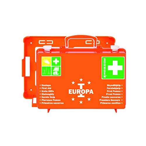 Söhngen Erste-Hilfe-Koffer Europa I gefüllt (mit Wandhalterung, Füllung nach DIN 13157, mit aluderm Verbandspäckchen, Kompressen, Rettungsdecke) orange, 03001356 von Söhngen